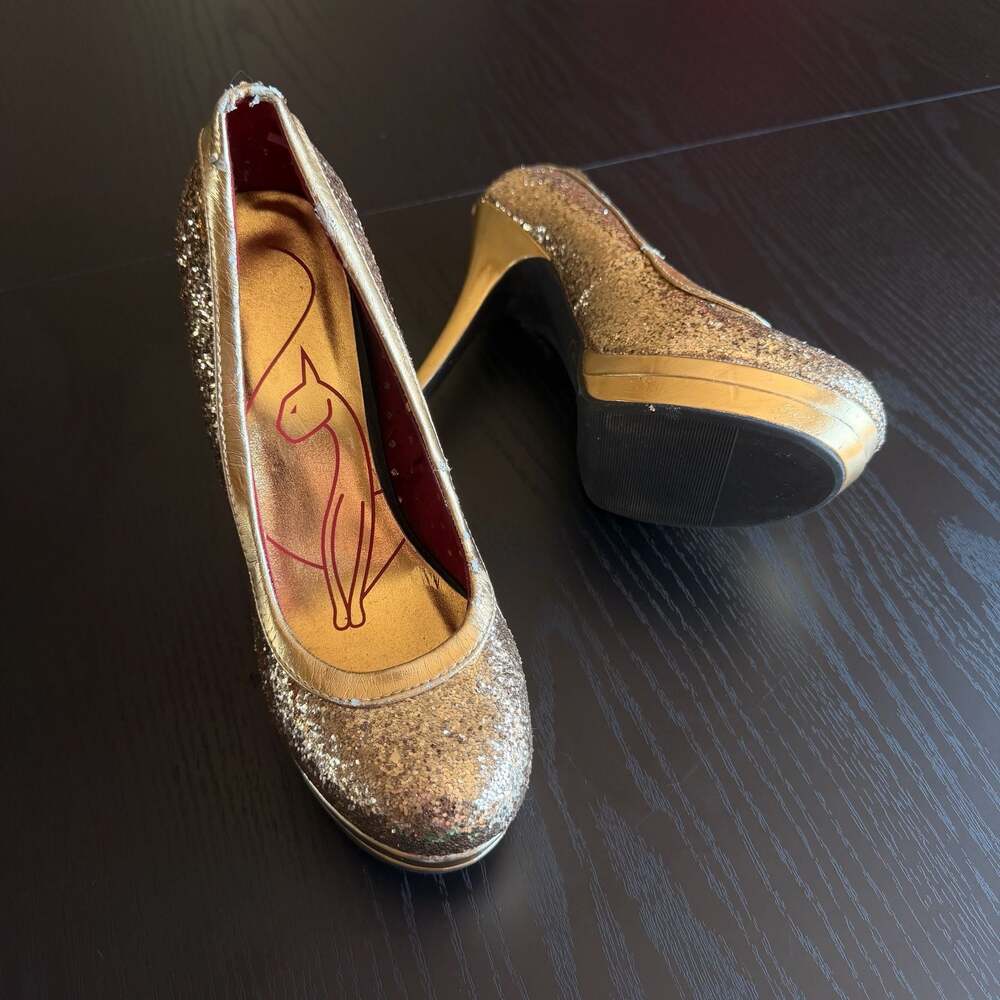 Baby Phat Gold Glitter Platform Pumps Stilettos